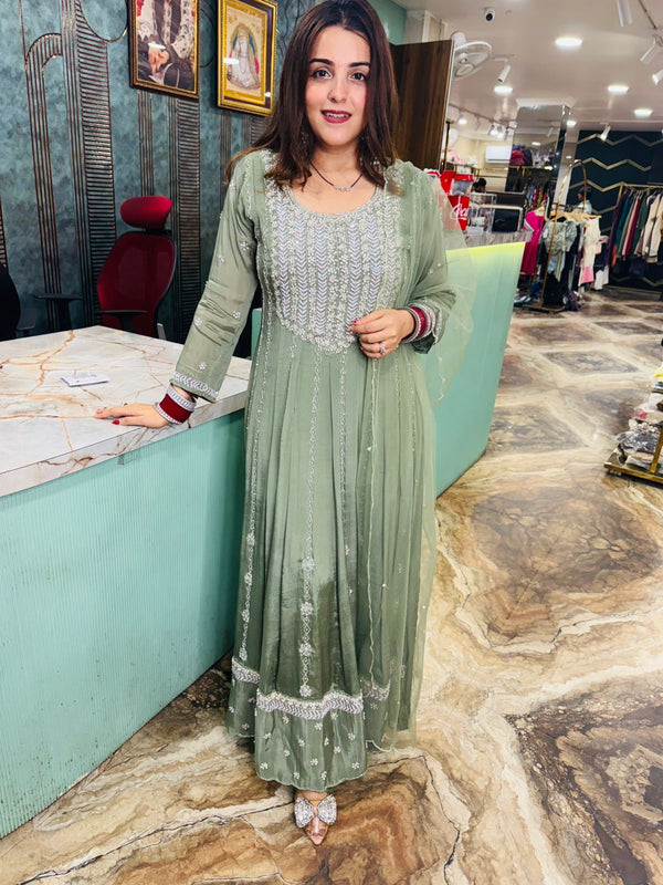 Sage Green Anarkali gown