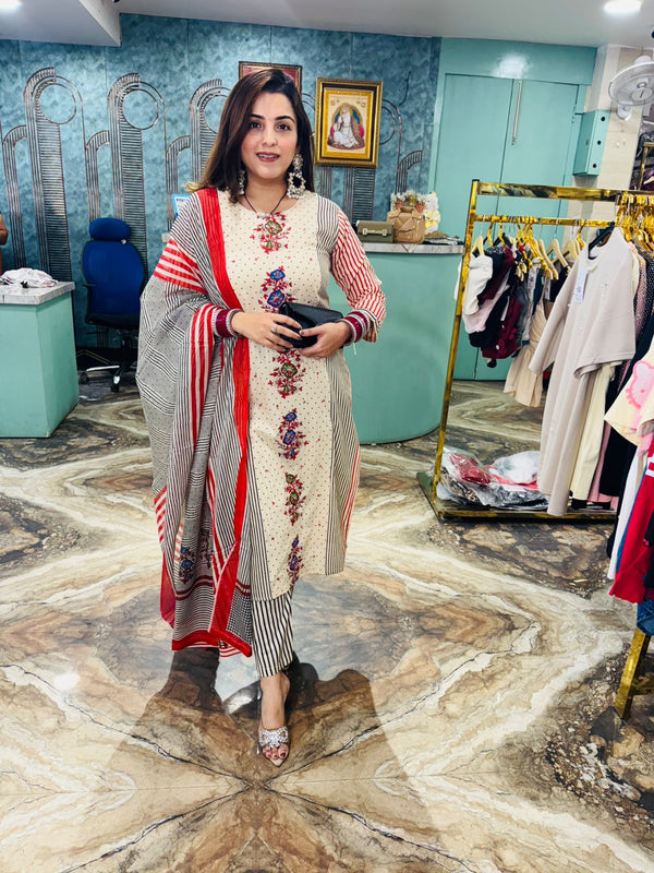 Cotton block printed and embroidery suit set