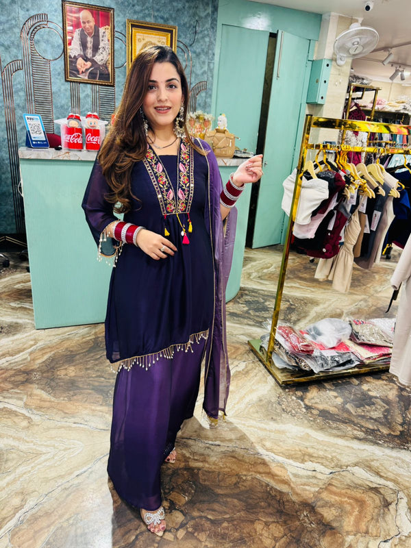 Three piece Anarkali Suit with dyed plazzo