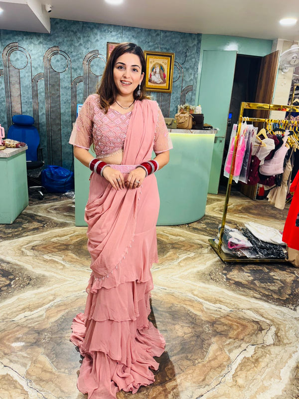 Ruffle skirt Saree with Embroidered Blouse