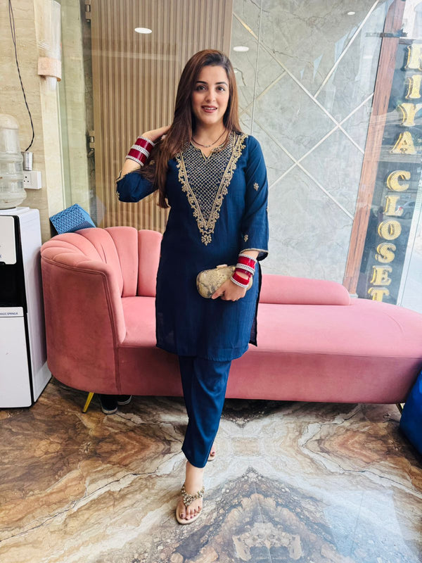 Midnight Elegance Hand-Embroidered Kurta Set