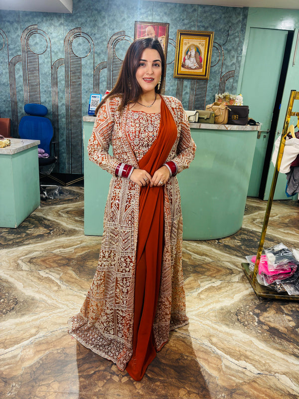 Regal Embroidered Jacket Saree Set