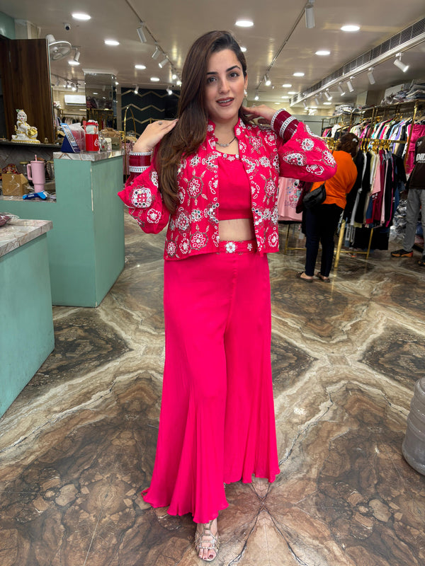 Radiant Ruby Mirror Work Co-ord Set