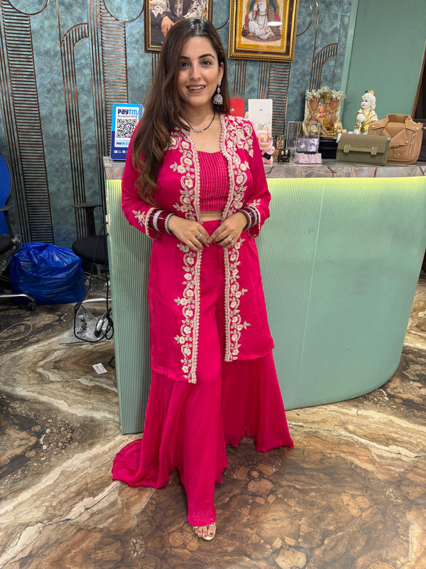 Fuchsia Bloom Embroidered Sharara Set