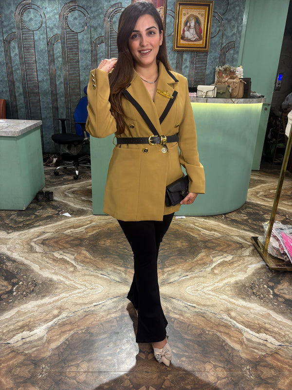 Black Trim Belted Blazer
