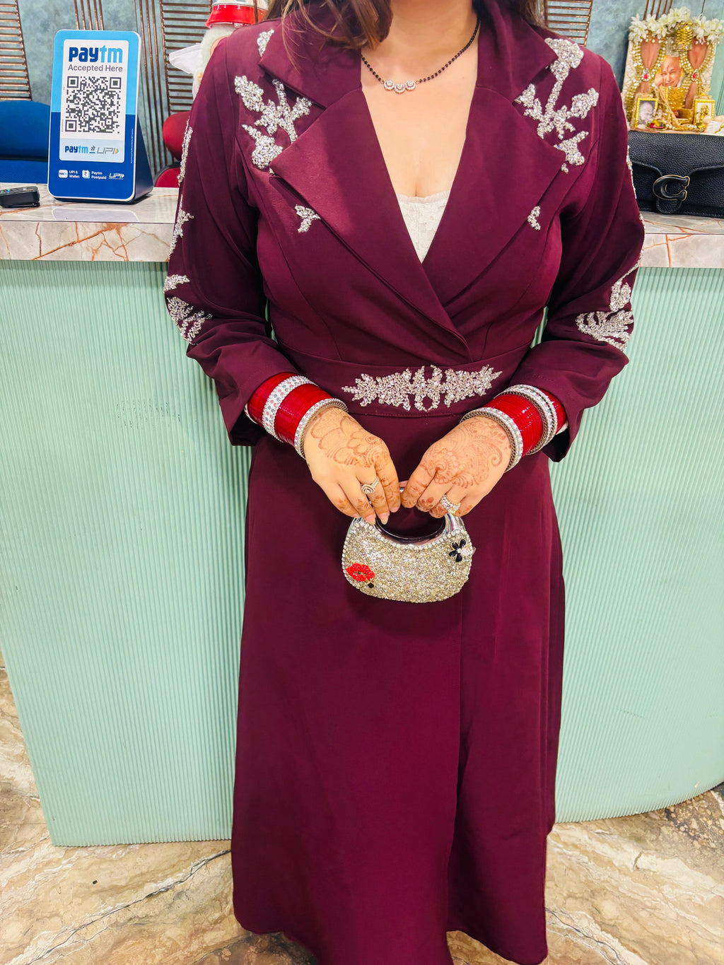 Midnight Elegance  Embroidered Long Coat Dress