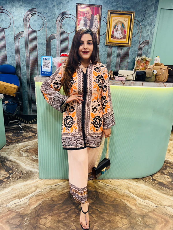 Peach Blossom Printed Kurta Set