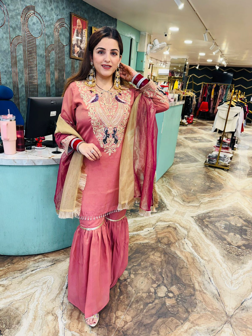 Rosewood Embroidered Sharara Suit