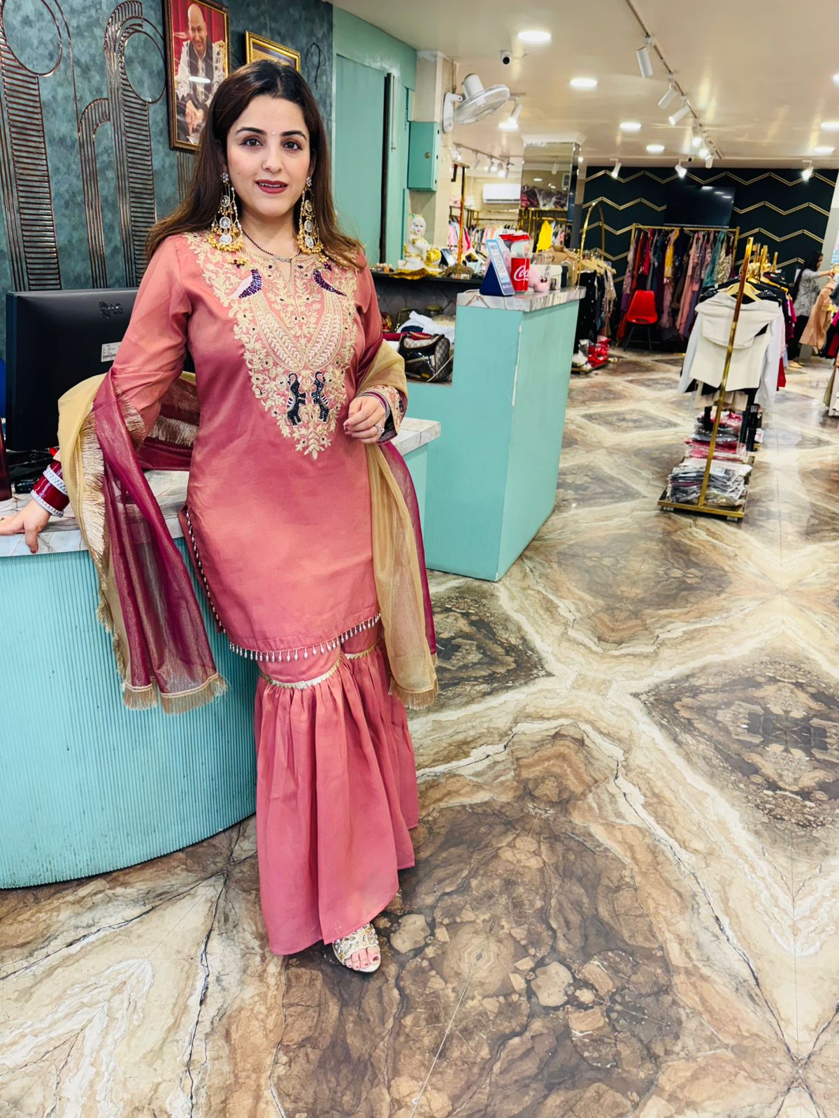 Rosewood Embroidered Sharara Suit