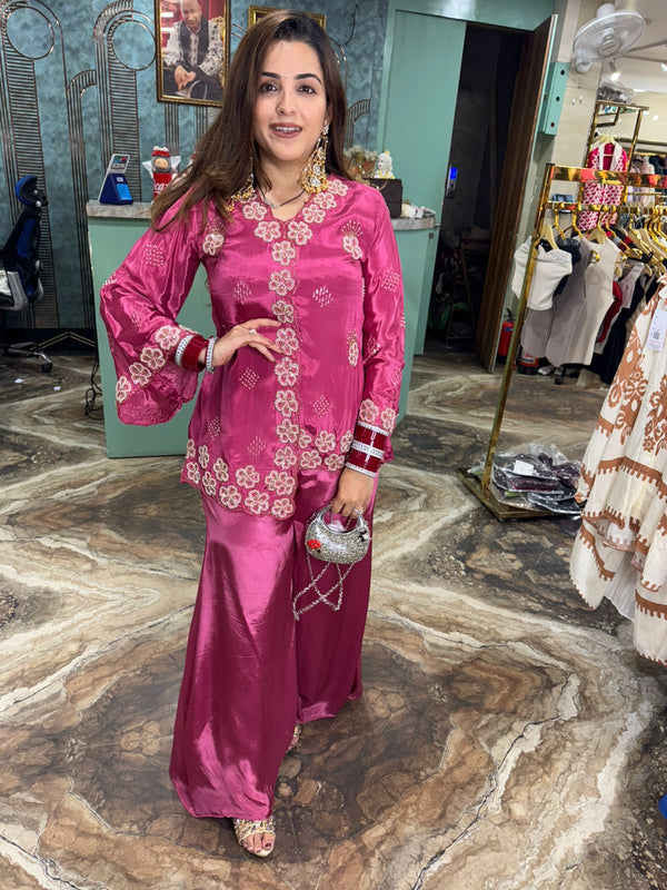 Rose Wine Floral Embroidered Co-ord Set