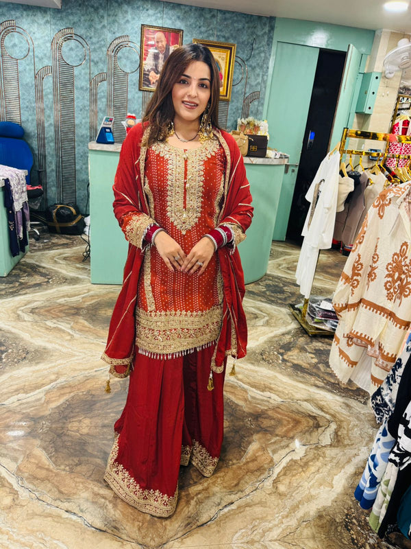 Regal Crimson Sharara Suit