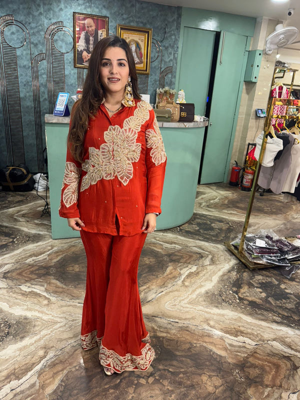 Scarlet Bloom Embroidered Co-ord Set