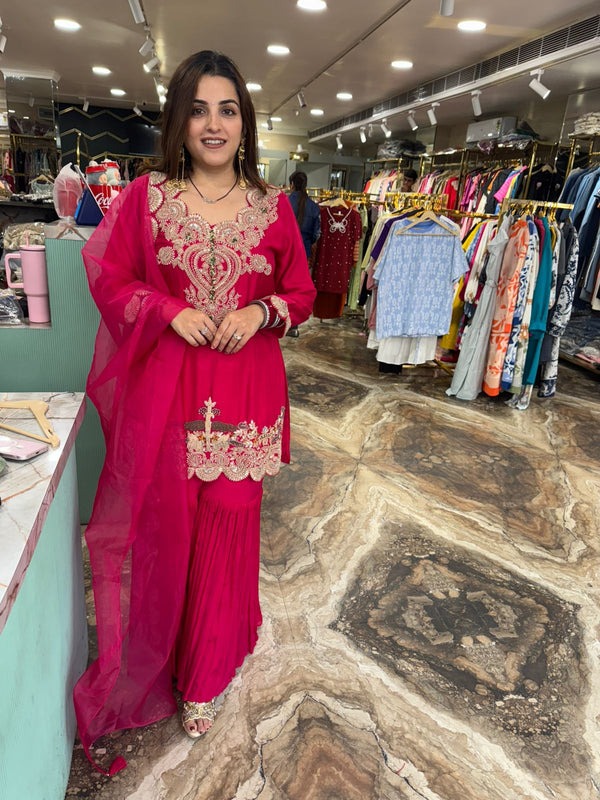 Royal Fuchsia Embroidered Sharara Set