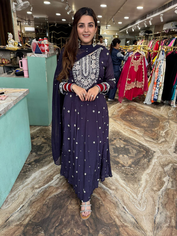 Midnight Majesty Embroidered Anarkali Set
