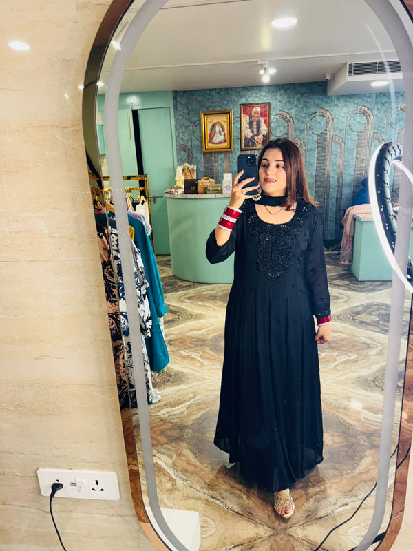 Noir Elegance Embroidered Anarkali Set
