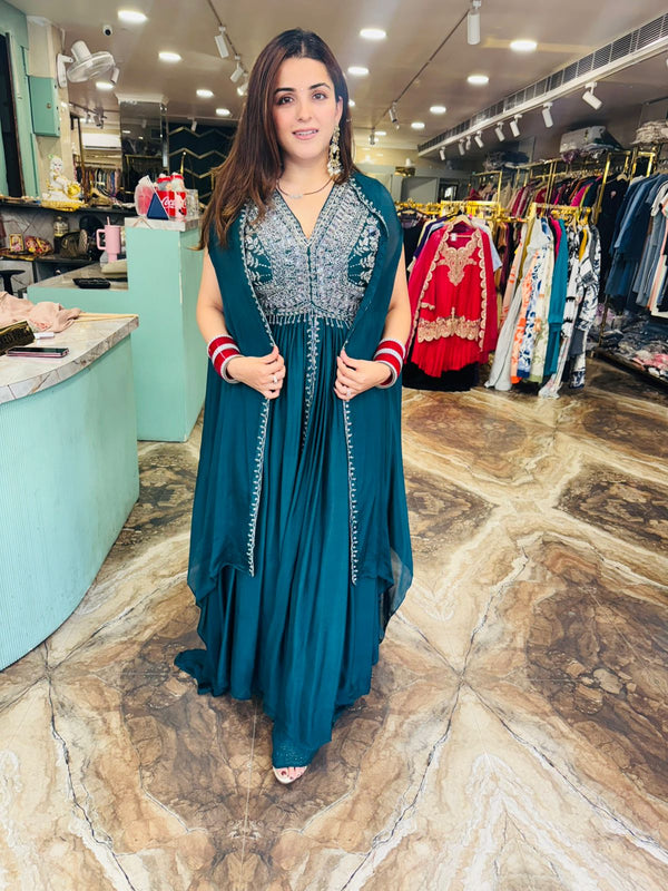 Emerald Grace Embroidered Gown Set