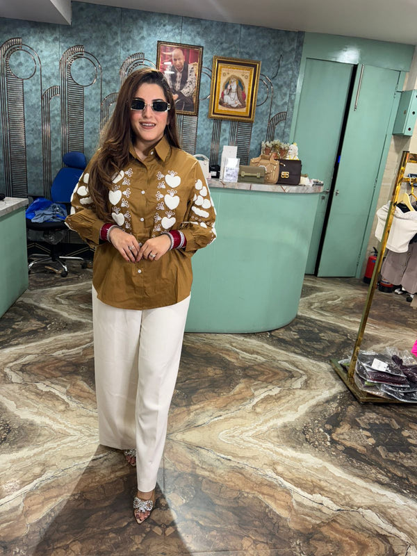 Caramel Heart Embroidered Shirt