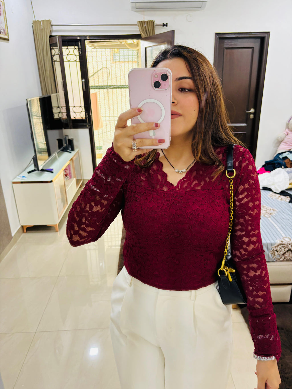 Crimson Lace Elegance Top