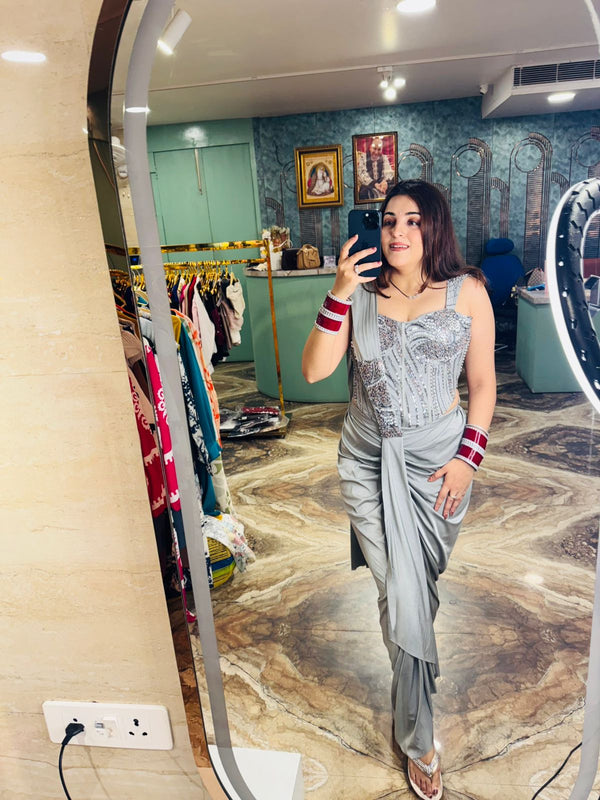 Earthstone Blouse & Dhoti style skirt