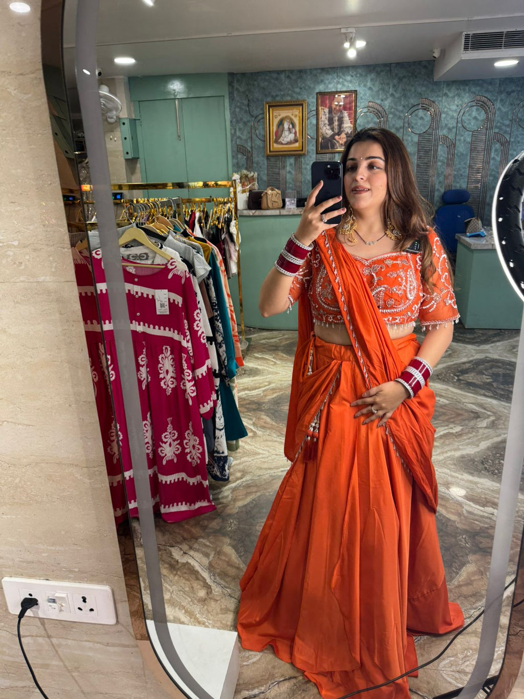 Tangerine Radiance Embroidered Saree Gown