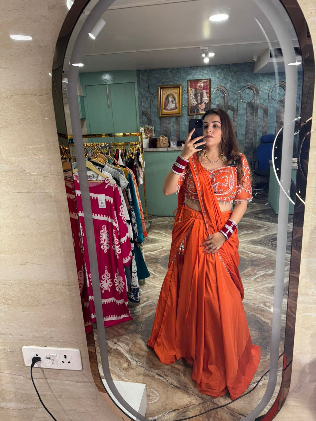 Tangerine Radiance Embroidered Saree Gown