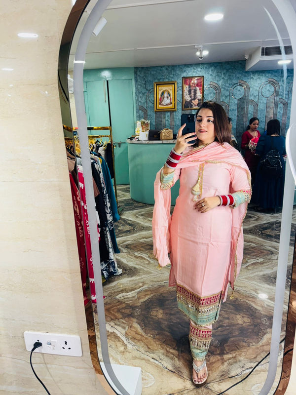 Blush Elegance Embroidered Suit