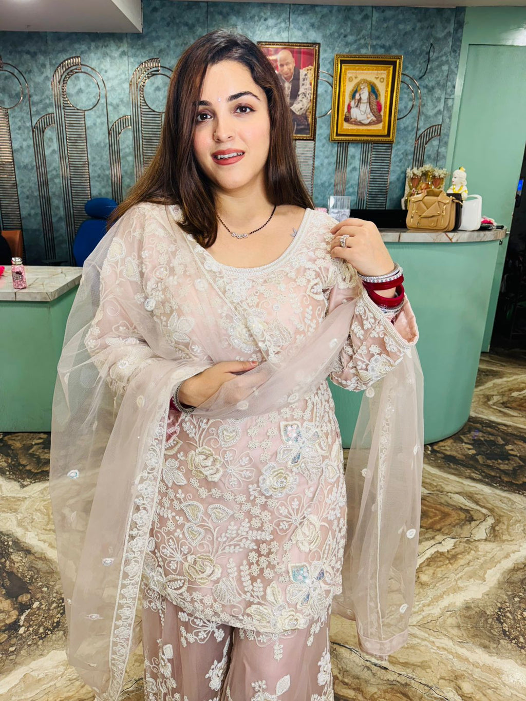 Blush Ivory Floral Embroidered Sharara Set