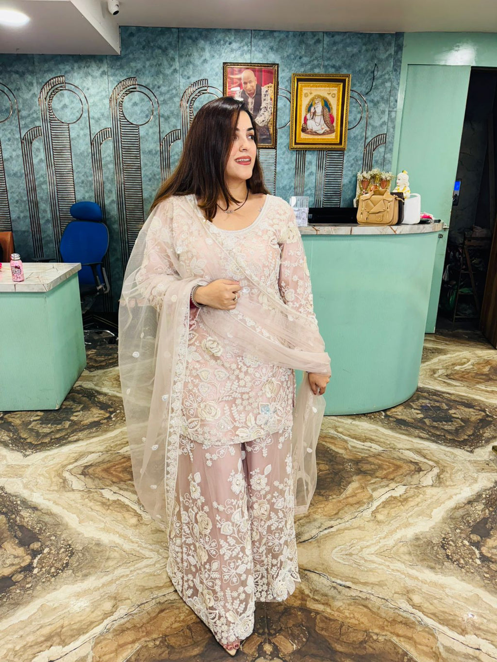 Blush Ivory Floral Embroidered Sharara Set