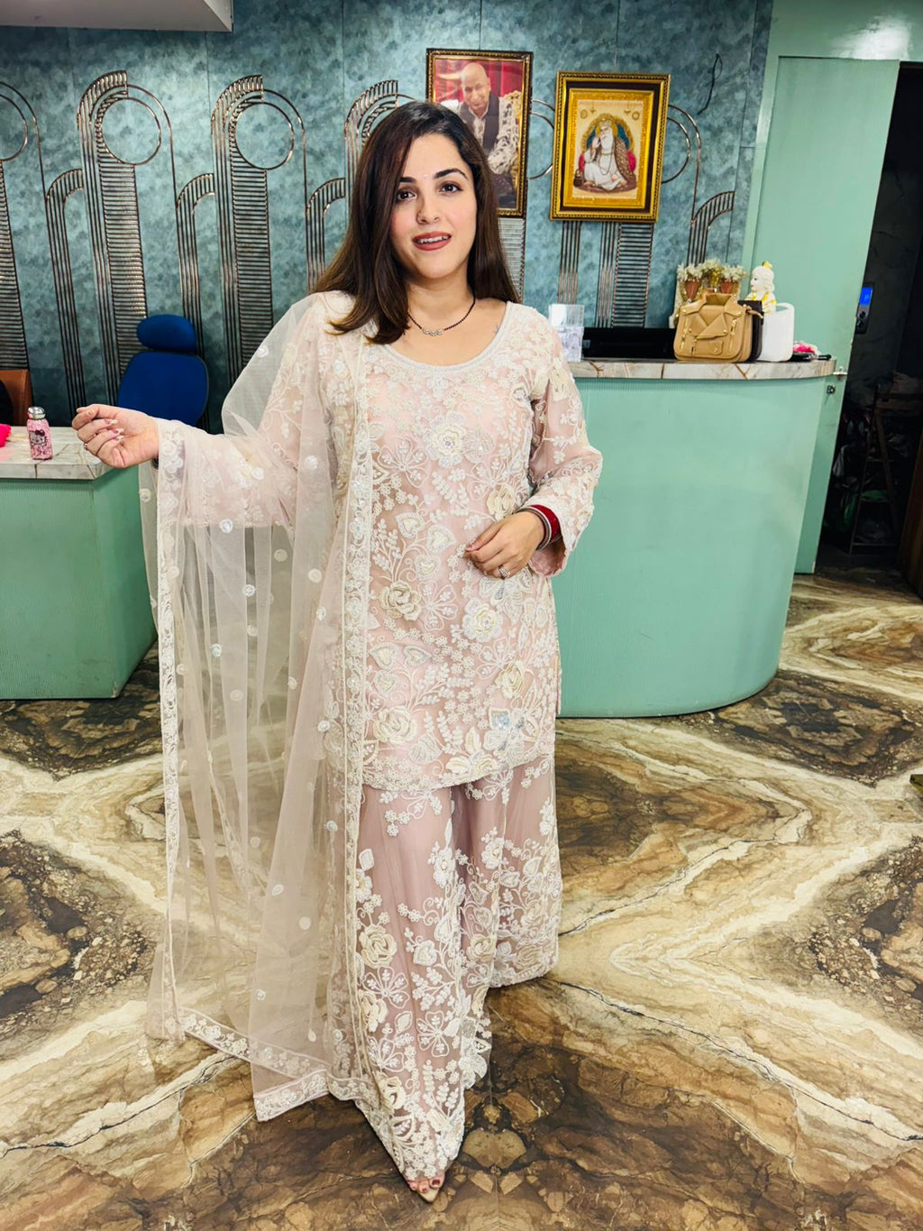 Blush Ivory Floral Embroidered Sharara Set