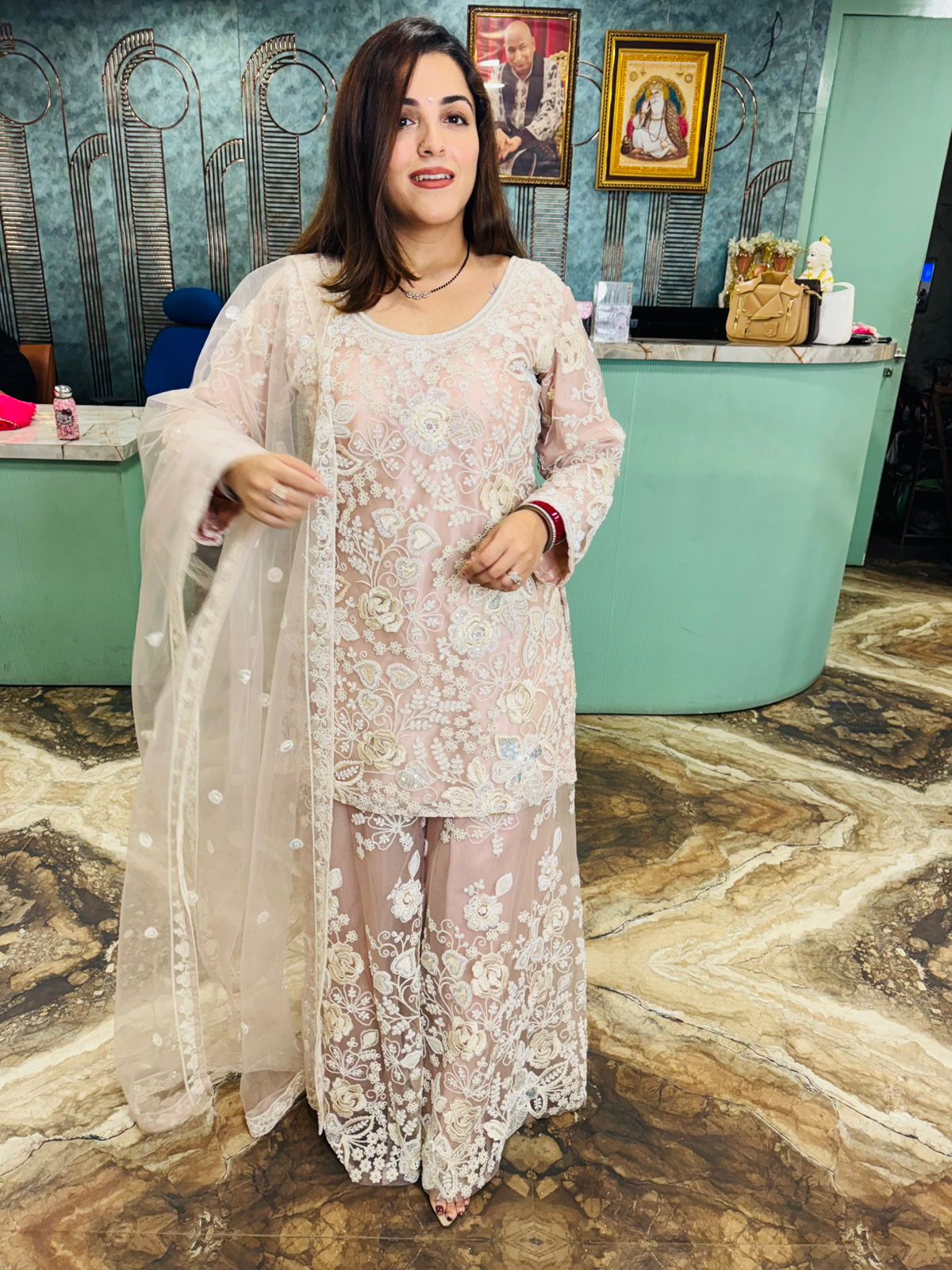 Blush Ivory Floral Embroidered Sharara Set