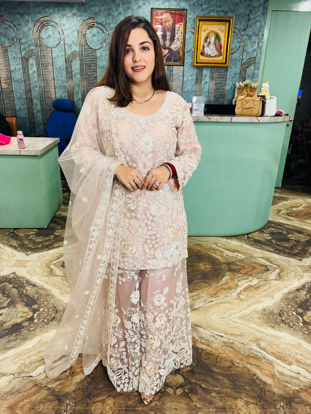 Blush Ivory Floral Embroidered Sharara Set