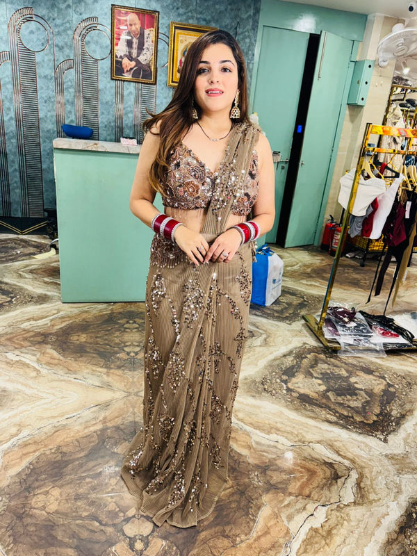 Sequin Bloom Pre-Draped designer Saree