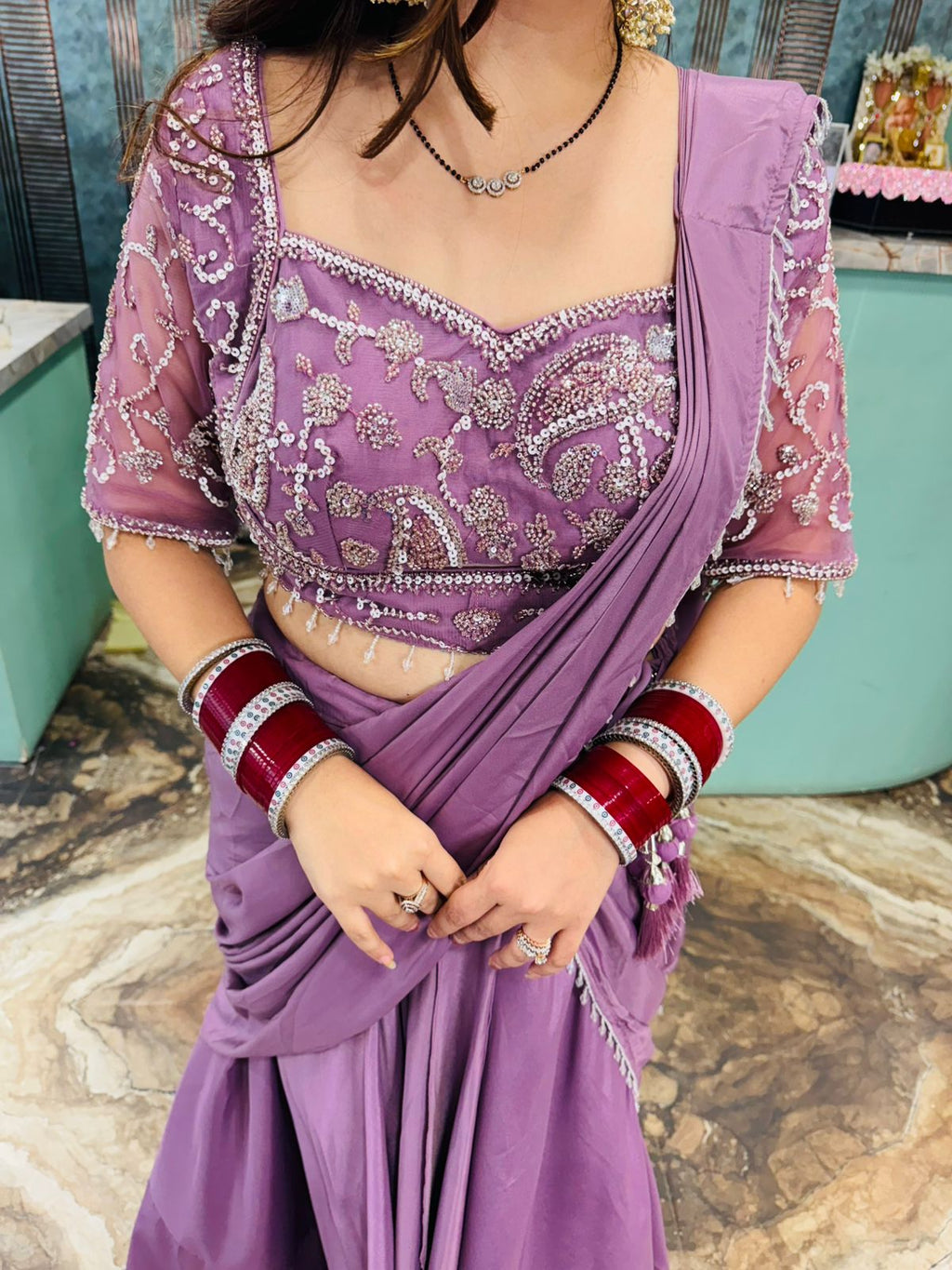 Tangerine Radiance Embroidered Saree Gown