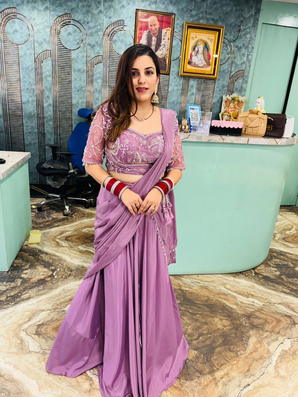 Tangerine Radiance Embroidered Saree Gown