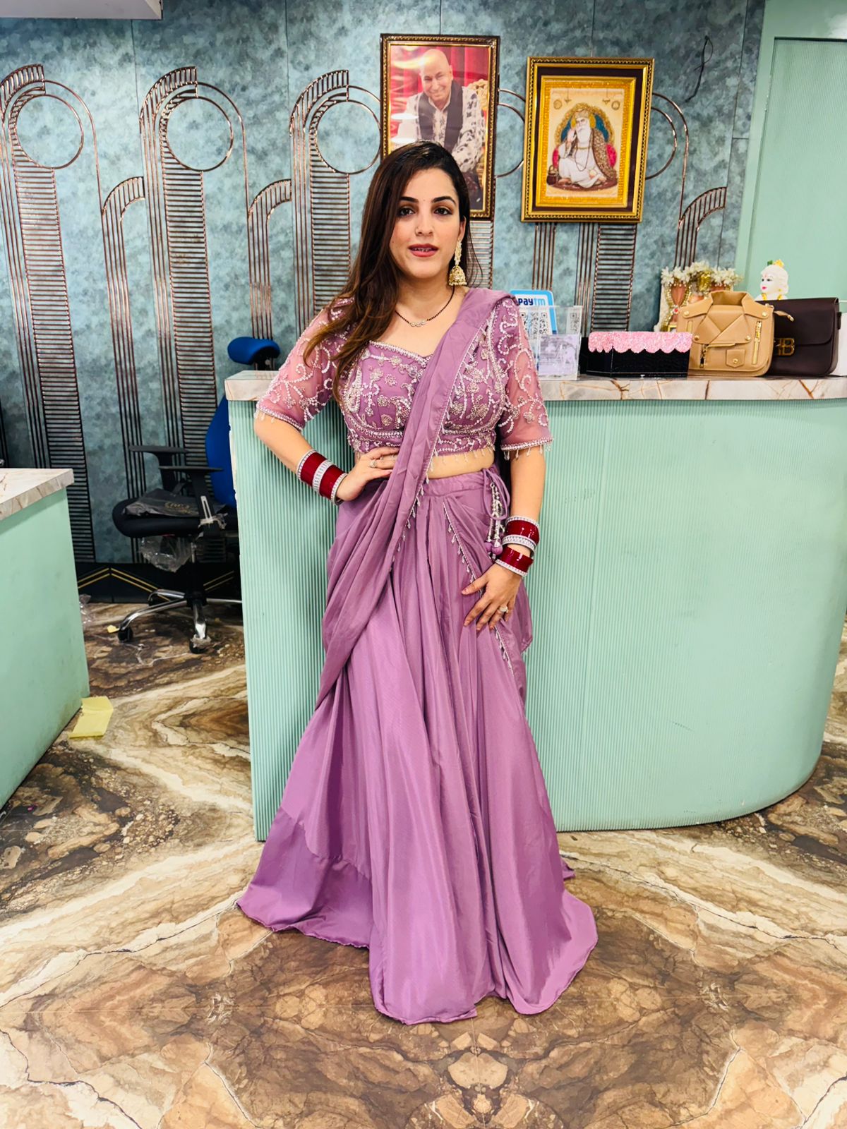 Tangerine Radiance Embroidered Saree Gown