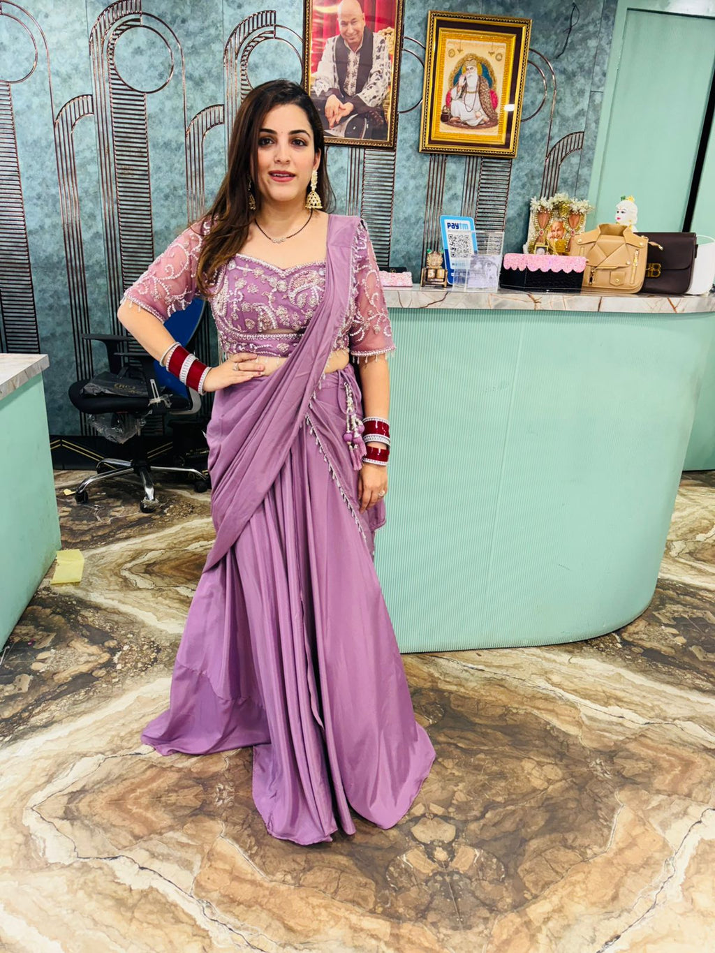 Tangerine Radiance Embroidered Saree Gown