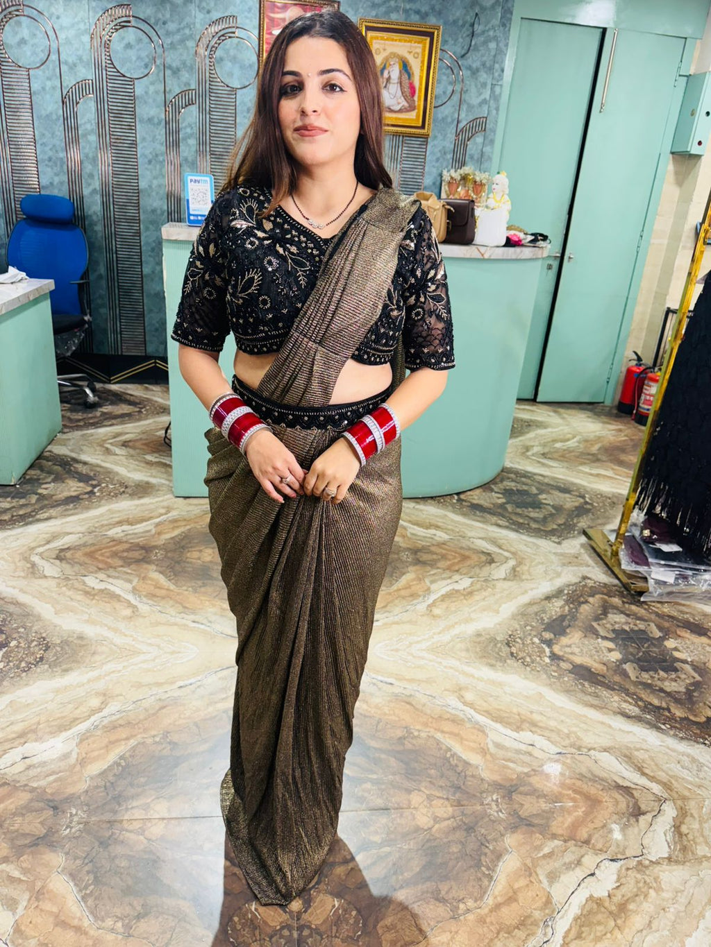 Pre-Draped Saree with Embellished Blouse