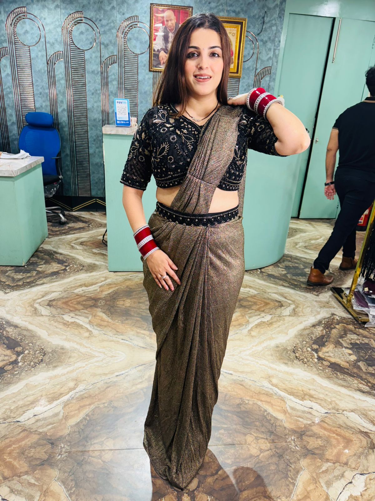 Pre-Draped Saree with Embellished Blouse