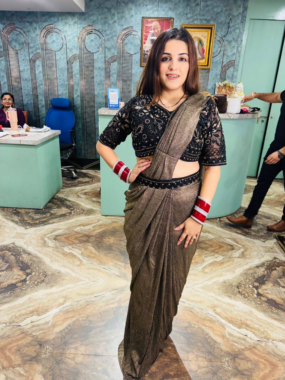 Pre-Draped Saree with Embellished Blouse