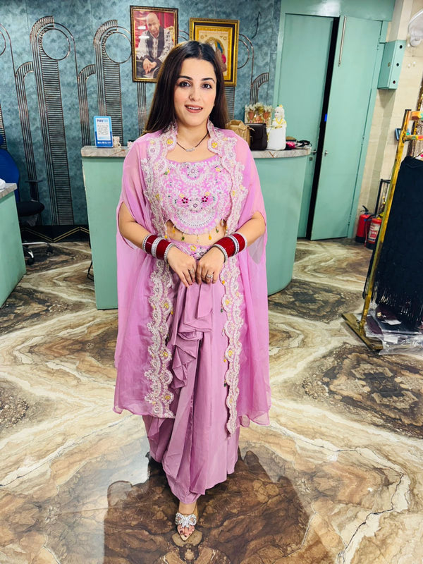 Embellished Indo-Western Draped Skirt & blouse with Shrug