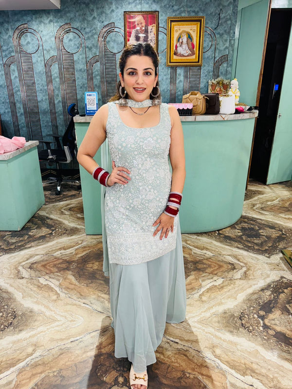 Lucknowi Chikankari Palazzo Suit Set