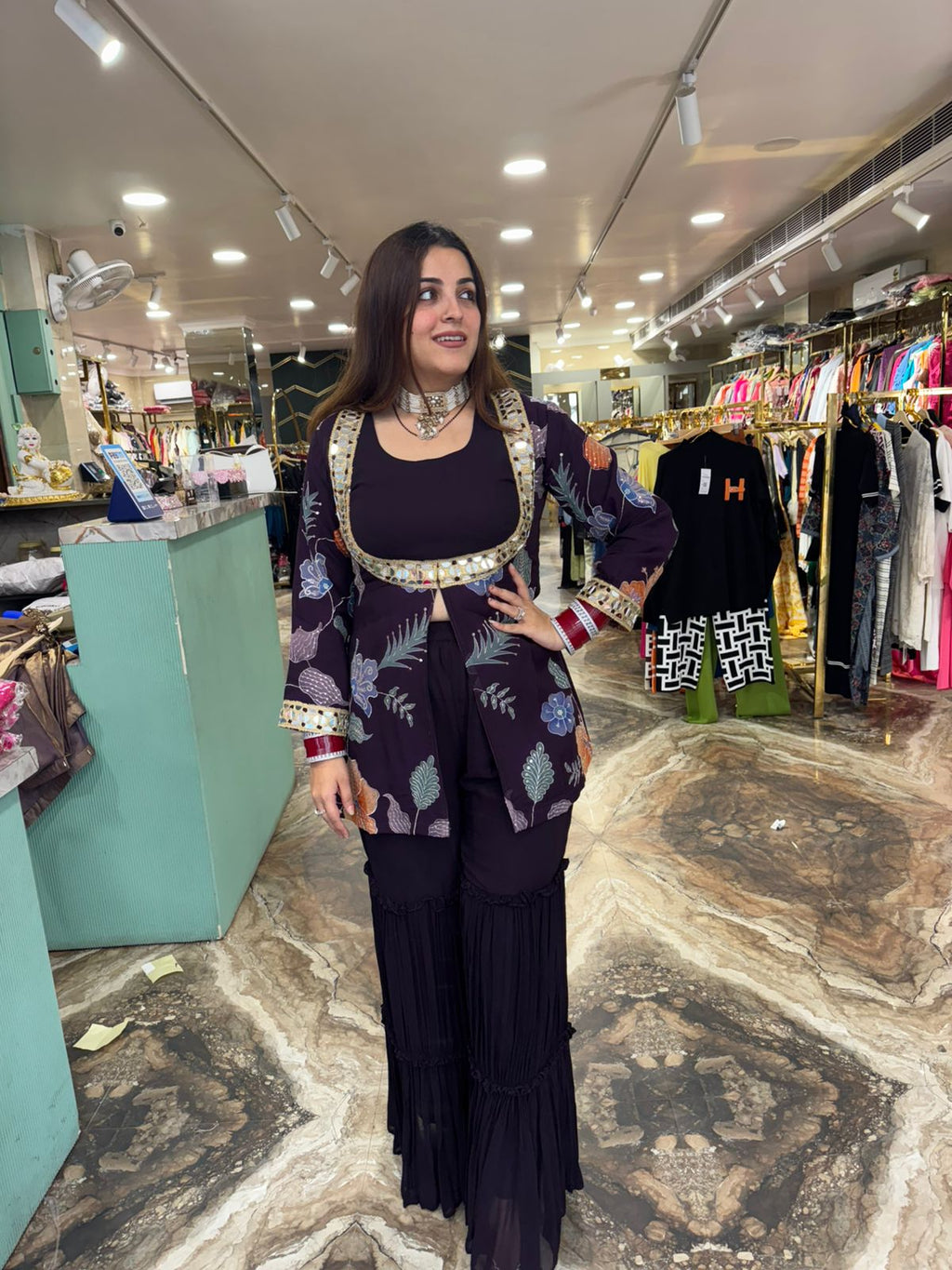 Midnight Bloom Mirror Work Co-ord Set