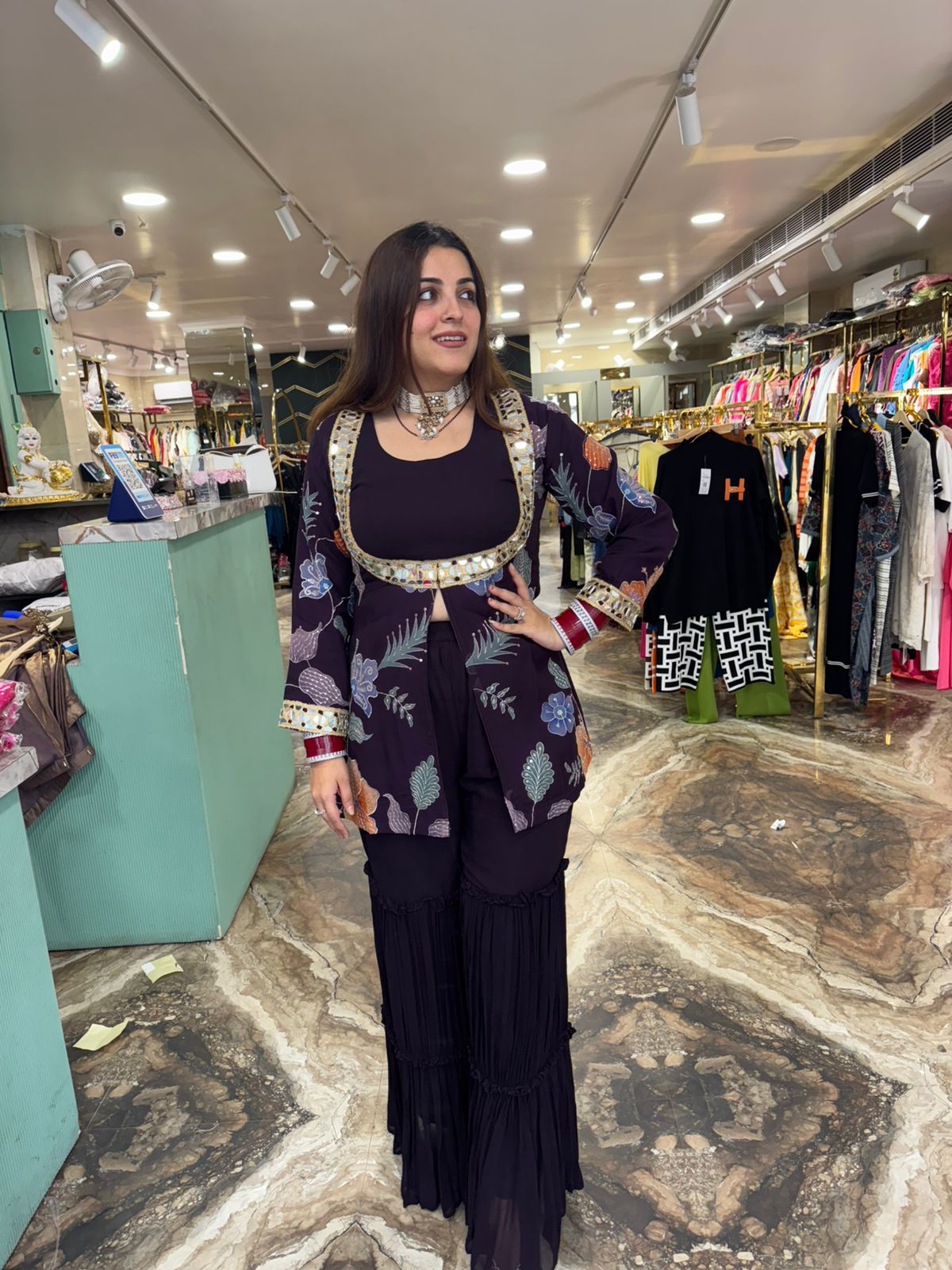 Midnight Bloom Mirror Work Co-ord Set