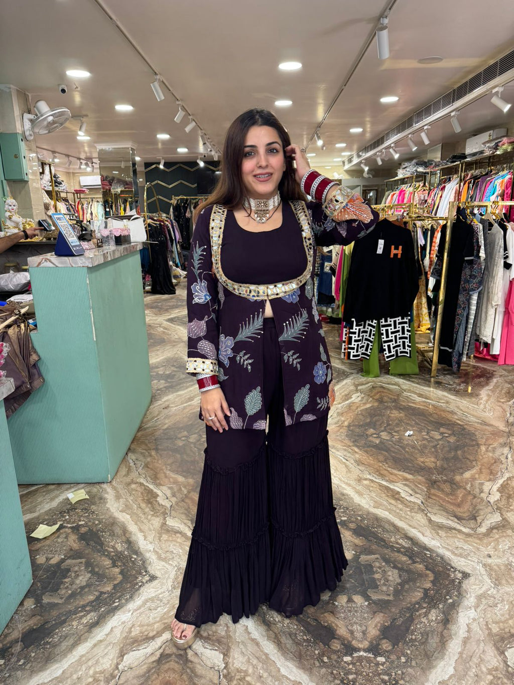 Midnight Bloom Mirror Work Co-ord Set