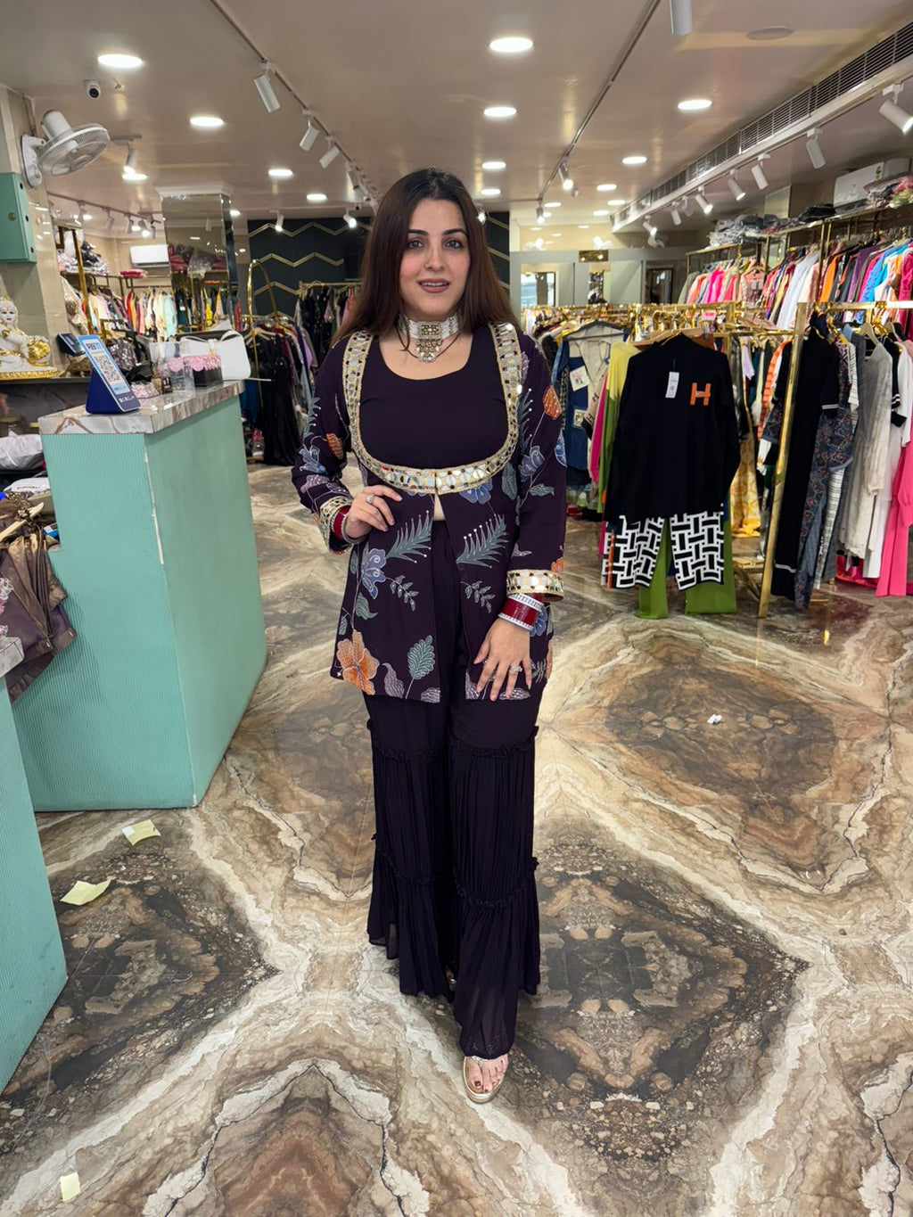 Midnight Bloom Mirror Work Co-ord Set