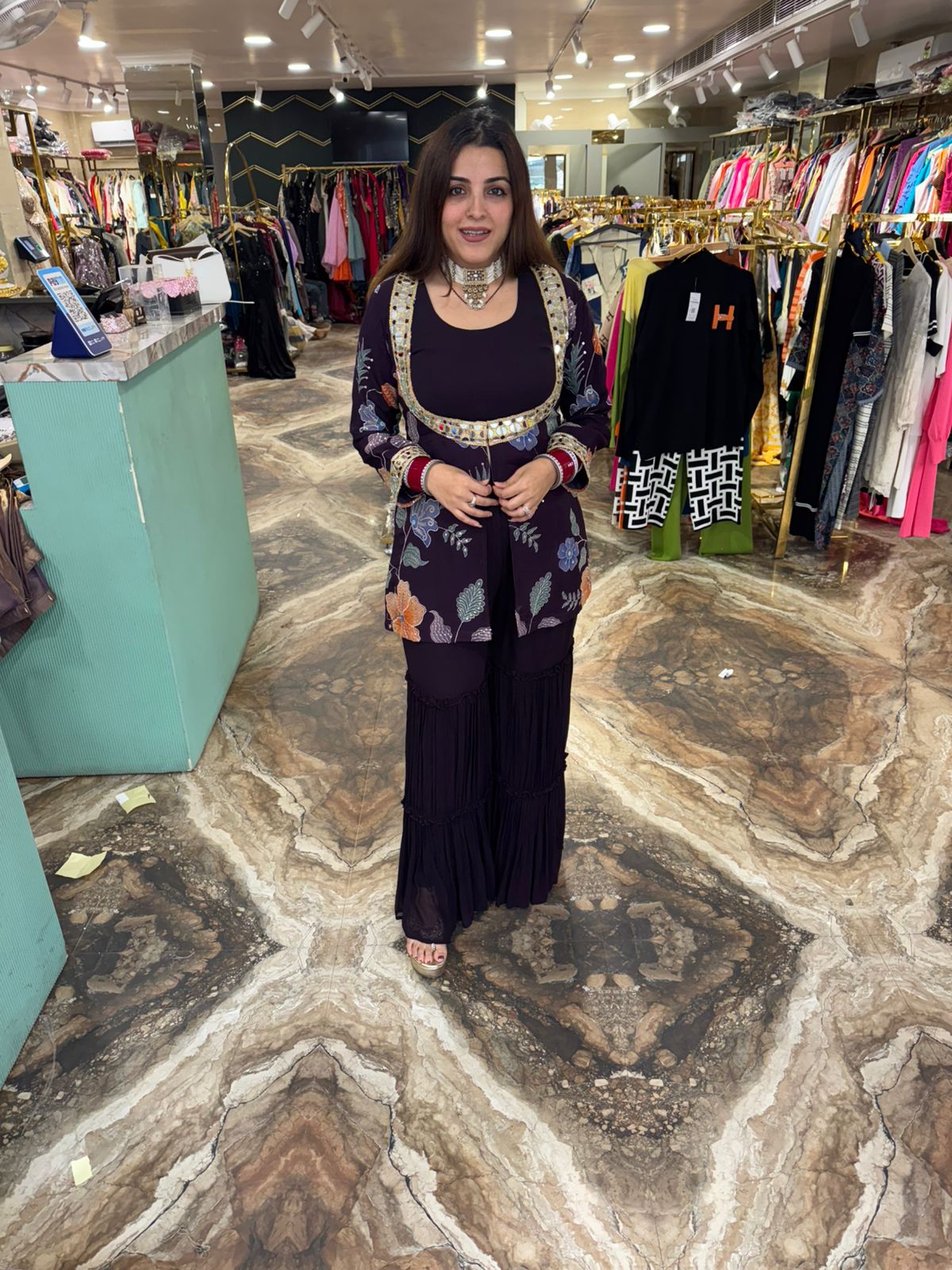 Midnight Bloom Mirror Work Co-ord Set