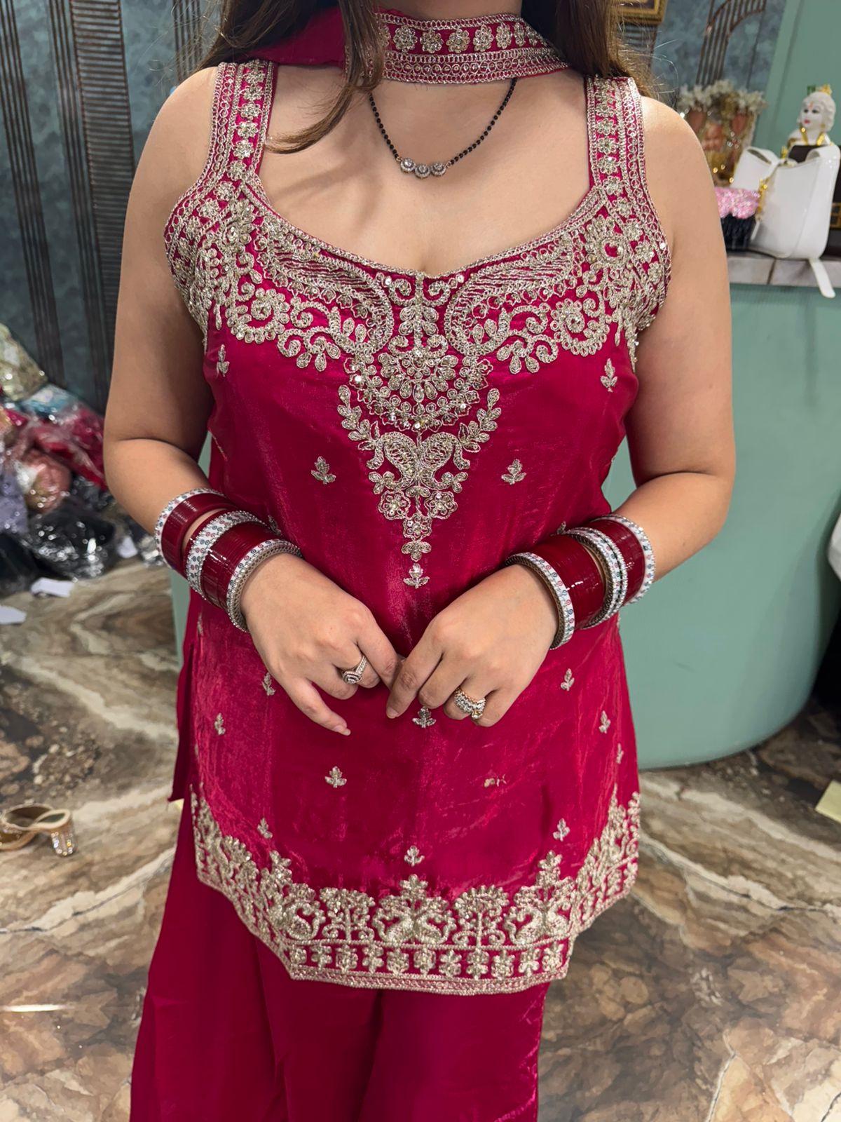 Red Embroidered Palazzo Suit Set