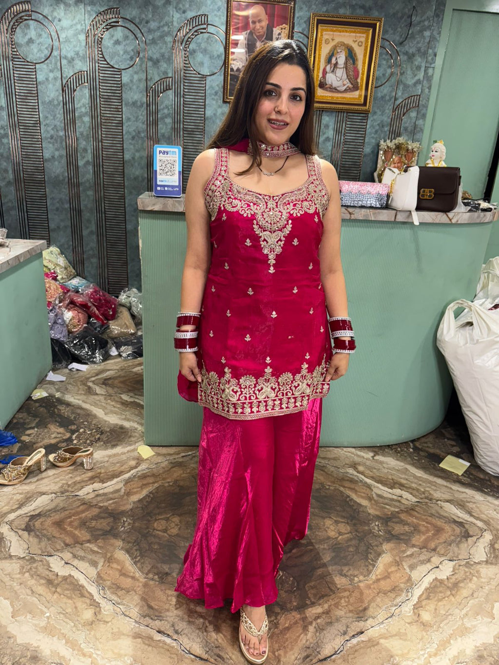 Red Embroidered Palazzo Suit Set