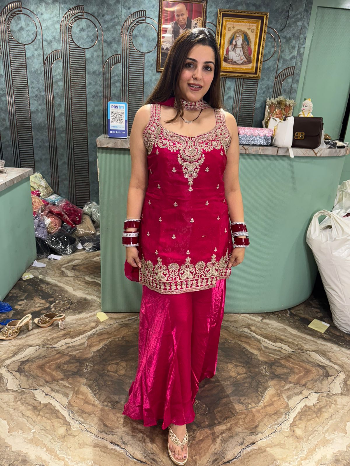 Red Embroidered Palazzo Suit Set