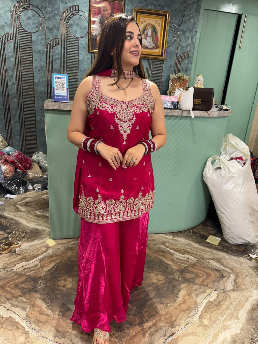 Red Embroidered Palazzo Suit Set